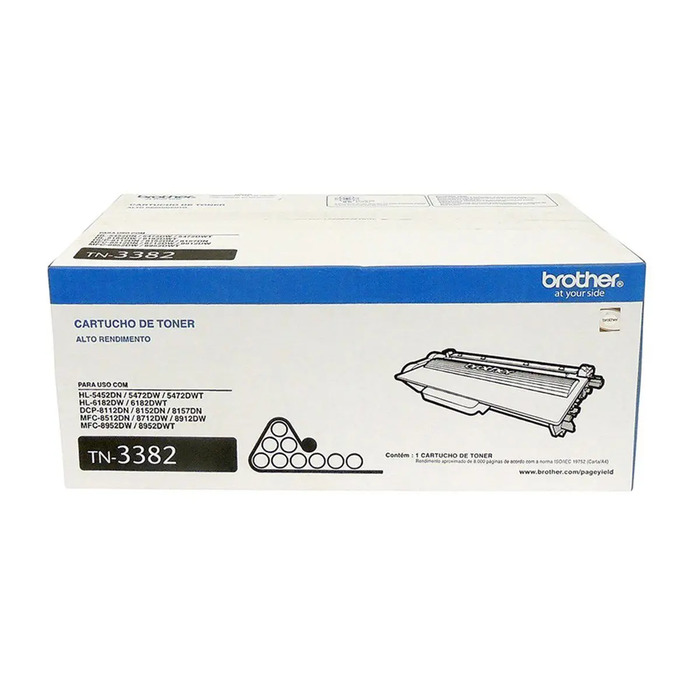 Toner Brother TN-3382 (3382) Original para HL-5452DN / 5472DW / 6182DW / DCP-8112DN / 8152DN / 8157DN / MFC-8512DN / 8712DW / 8912DW / 8952DW Lacrado