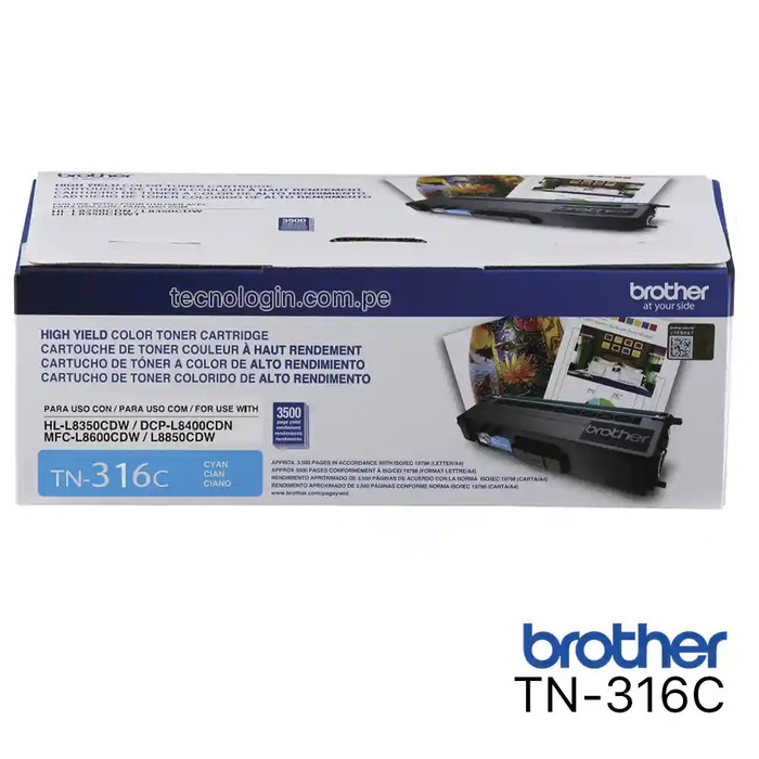 Toner Brother TN-316C (316) Original para HL-L8250CDN / L8350CDW / MFC-L8600CDW / L8850CDW Ciano Lacrado com NF e Garantia de 1 Ano