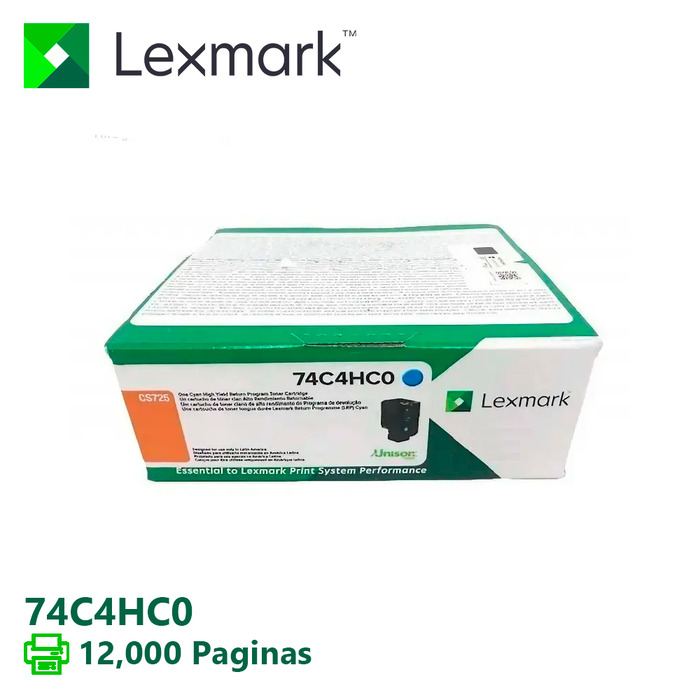 Toner Lexmark 74C4HC0 Original para CS720 / CS725 / CX720 / CX725 / CS725de / CS725dte / CS720de / CS720dte / CX725de / CX725dhe / CX725dth Ciano